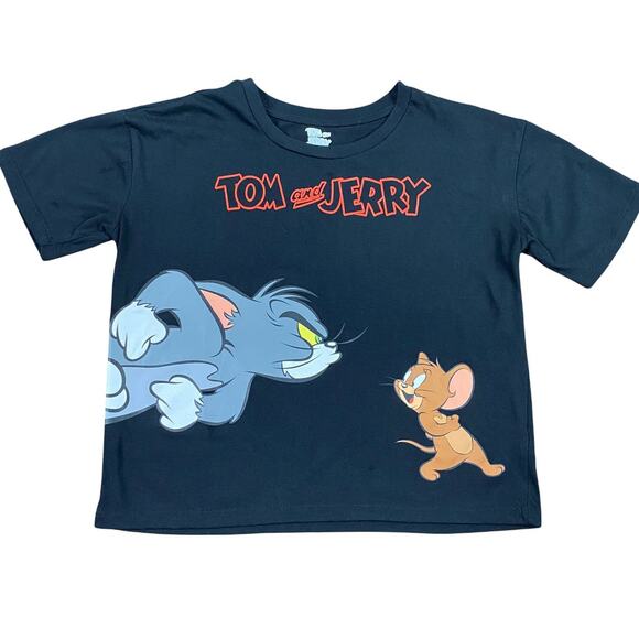 Tom & Jerry Tops - Tom & Jerry Cropped Short Sleeve Crew Neck Graphic Tee Shirt Black Juniors S 3-5